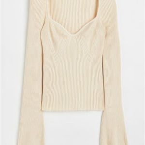 H&M Cream Ribbed Knit Top